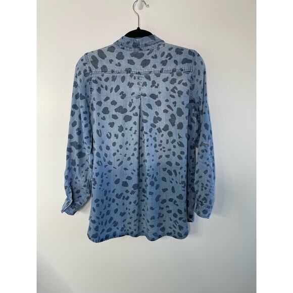 Side Stitch Button-Down Shirt Animal Print Painted Polka Dot Blue Women's XS - Picture 8 of 11